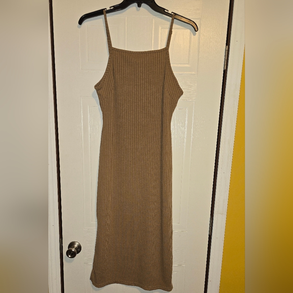 Say What? Ribbed Tan Maxi Dress